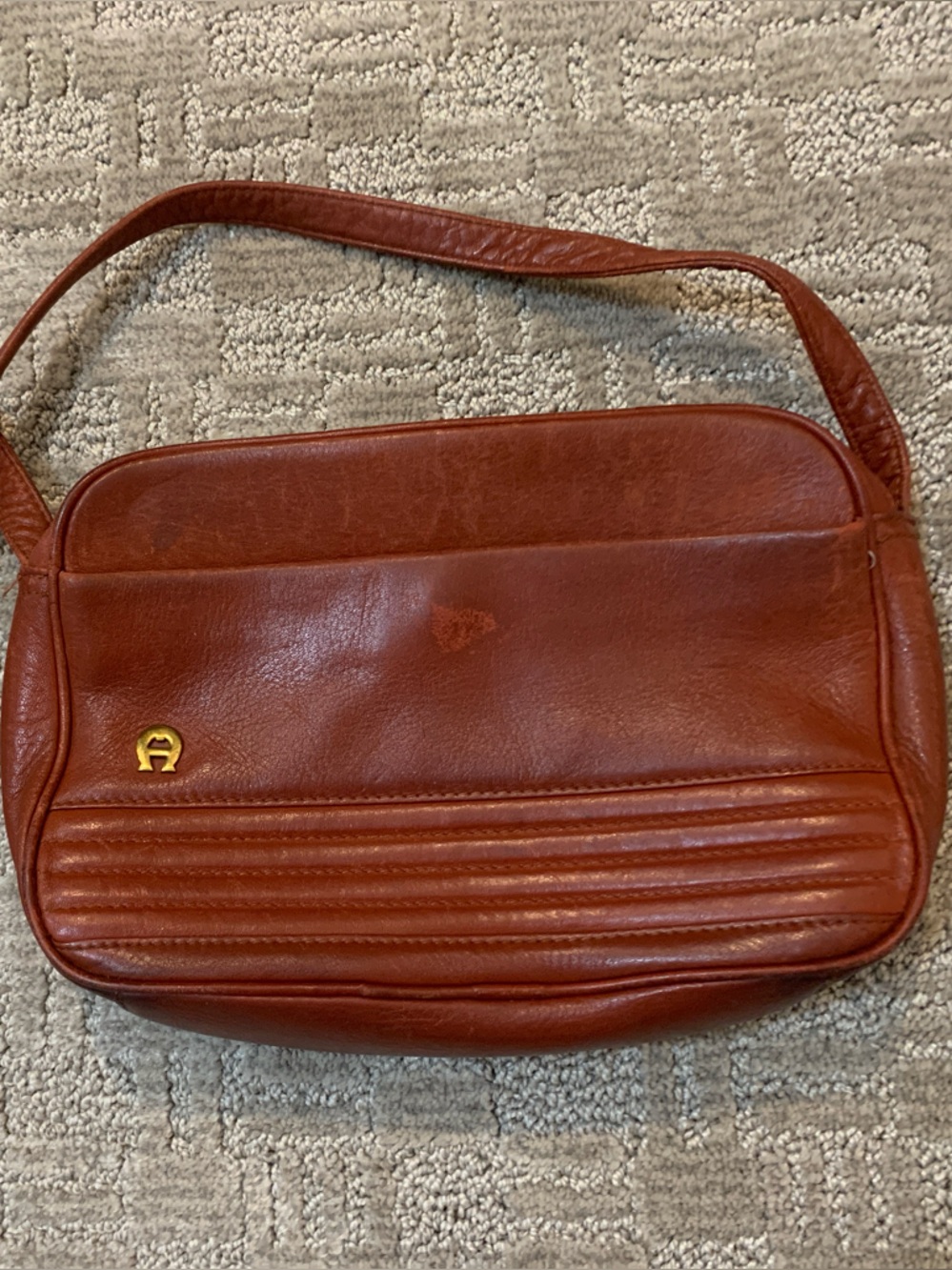 Etienne Aigner Chestnut Brown Leather Crossbody with Gold Logo